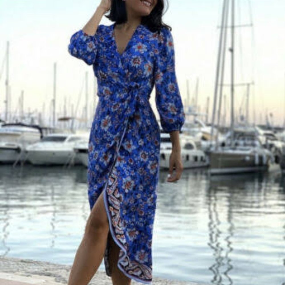 Zara NWT blue printed dress S